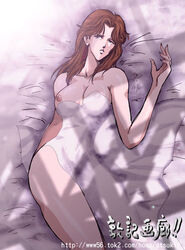 1girls bed_sheet breasts brown_hair curvaceous female hokuto_no_ken human large_breasts light-skinned_female light_skin long_hair lying naked_sheet nipple_slip nipples nude on_back patsuki shounen_jump solo wide_hips yuria_(hokuto_no_ken)