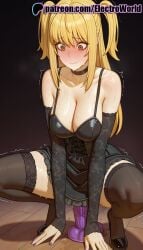 1girls 2025 ai_generated artist_name black_nails blonde_hair blush breasts breasts breasts bust chest choker cleavage death_note electroworld female hi_res high_quality high_resolution highres lace lace_trim long_hair misa_amane motion_lines nail_polish patreon patreon_username purple_nails pussy_juice sex_toy solo stable_diffusion sweat thighhighs trembling twitching two_side_up vibrator watermark