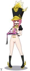 1girls annoyed annoyed_expression arms_behind_back black_boots black_cap bondage boots covered_mouth female female_only functionally_nude functionally_nude_female gag gagged gagged_female humiliation jakuzure_nonon kill_la_kill navel nipple_clamps nipples pink_hair pussy red_eyes servi serving_tray sex_toy shako_cap slave solo thighs tony_x_play tonyxplay torture tray vagina
