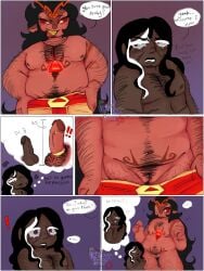 burning_spice_cookie comic comic_panel cookie_run_kingdom cuntboy cuntboy/male dark-skinned_male dark_cacao_cookie dark_skin gay genitals imagining red_skin size_difference soul_jam trans_man transgender transgender_male
