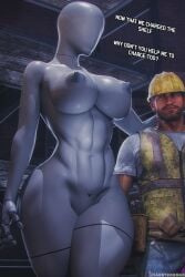 abs al-thera breasts clothed_male_nude_female faceless_character faceless_female female hips inminent_sex looking_at_another looking_at_partner male mannequin maxsterbrge medium_breasts muscular robot robot_girl smile smiling taller_female taller_girl wide_hips