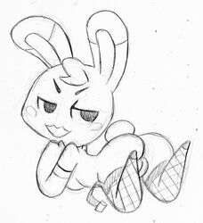 animal_crossing ass female lagomorph lipstick looking_back mammal monochrome nintendo praiz pussy rabbit solo tiffany_(animal_crossing) video_games