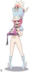 1girls annoyed annoyed_expression arms_behind_back blue_boots blue_cap bondage boots covered_mouth female female_only functionally_nude functionally_nude_female gag gagged gagged_female humiliation jakuzure_nonon kill_la_kill navel nipple_clamps nipples pink_hair pussy red_eyes servi serving_tray sex_toy shako_cap slave solo thighs tony_x_play tonyxplay torture tray vagina