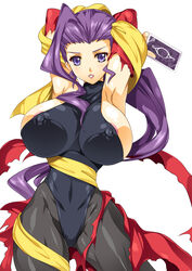 areola_slip armpits arms_behind_head arms_up breasts card erect_nipples female female_only fortune_teller huge_breasts human leotard looking_at_viewer pantyhose parted_lips purple_eyes purple_hair rose_(street_fighter) shawl simple_background skin_tight sleeveless smash_daisaku solo street_fighter torn_clothes white_background