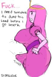 1futa adventure_time big big_breasts boob_sweat breasts candy_humanoid clenched_fist erect_nipples erection erection_under_dress fat_ass female frustrated grabbing_skirt hard_on mob_eyes need_to_cum penis pent_up pink_dress pink_skin pink_skinned_female princess princess_bubblegum slopsludge sweating sweaty_face talking_to_self throbbing_penis tiara tired_look