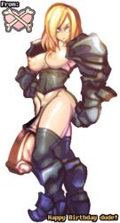 1futa animated armor blonde_hair bottomless breasts futa_only futanari hair horsecock huge_cock intersex knight medium_breasts nipples orphelia partially_clothed penis semi-erect sheath solo solo_futa standing topless x-bones