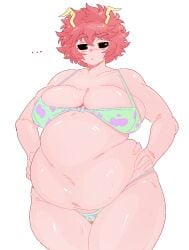 bbw belly bikini black_sclera chubby female mina_ashido my_hero_academia overweight overweight_female pink_hair pink_skin snoozysoozyy solo swimsuit