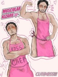 apron artist_upload borsalino_(kizaru) frilly_clothing kizaru muscles pink_background