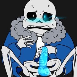 1:1 1:1_aspect_ratio 1boy 1male animated_skeleton balls black_background blue_blush blue_eye blue_eyes blue_jacket blue_penis blush bone bottomless bottomless_male clothed ectopenis gayskeletonfucker glowing_eye jacket legs_apart looking_at_viewer male male_only meta_request monster nervous open_mouth penis penis_out sans sans_(undertale) sans_blue_penis sans_glowing_eye scared scared_expression simple_background skeleton solid_color_background solo solo_male submissive sweat testicles undead undertale undertale_(series)