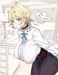 2025 ahoge aiu404l big_ass big_breasts blonde_hair blue_eyes boobs_bigger_than_head breasts bulge_through_clothing choker comedic comedy corset fat_ass female huge_breasts imminent_rape large_breasts looking_at_viewer meme nipple_bulge scar scar_on_face scared scars text text_bubble therapist therapist_(aiu404l) thick_thighs thighs tits_bigger_than_head twitter_link twitter_username
