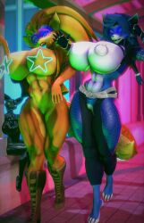 2023 3d_(artwork) anthro black_latex blue_body blue_fur blue_hair boots brown_boots brown_clothing brown_footwear canid canine carmelita_fox clothing digital_media_(artwork) ear_piercing ear_ring female fluffy fluffy_tail footwear fox fur genitals green_sclera group hair hi_res hypnosis hypnotic_visor krystal_(star_fox) latex latex_body latex_creature mammal mind_control multicolored_body multicolored_fur nintendo nipple_piercing nipple_ring nipples open_mouth orange_body orange_fur piercing ring_piercing shoes sly_cooper_(series) sony_corporation sony_interactive_entertainment spiral spiral_eyes star_fox sucker_punch_productions tail trio two_tone_body two_tone_fur veryfluffy visor vulva walking white_body white_fur