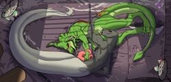 2_penises 69_position animal_genitalia animal_penis anthro apode bed big_tail black_sclera blush claws draconcopode duo furniture gecko genitals green_body hemipenes hi_res kyain kyain_(character) legless licking lizard male male/male morning multi_genitalia multi_penis naga naka_(nakagek) oral penis prehensile_penis reptile scalie serpentine sex snake tail toe_claws tongue