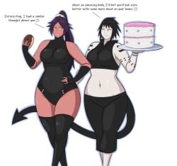 big_breasts bleach breasts crossover duo feederism female female_only medusa_gorgon mizz-britt multiple_girls sequence shihouin_yoruichi soul_eater weight_gain weight_gain_female yuri