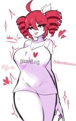 1girls 2d 2d_(artwork) ahoge artist_name big_breasts big_thighs bottomless breasts cleavage clothed clothed_female clothing curvaceous curvy curvy_female curvy_figure english_text female female_only hair_ornament hairbow heart heart heart-shaped_pupils hearts_around_body hearts_around_head hourglass_figure huge_breasts huge_thighs irthnmoon kasane_teto kasane_teto_(sv) large_breasts large_thighs meme oversized_clothes oversized_shirt red_eyes red_hair see-through see-through_clothing shirt simple_background slim_waist solo solo_female sweat sweating synthesizer_v text thick_thighs thighs tongue tongue_out tremble_spikes trembling twin_drills utau voluptuous voluptuous_female white_background wide_hips
