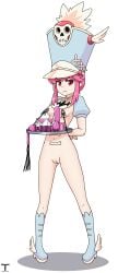 1girls annoyed annoyed_expression arms_behind_back blue_boots blue_cap bondage boots female female_only functionally_nude functionally_nude_female humiliation jakuzure_nonon kill_la_kill navel nipple_clamps nipples pink_hair pussy red_eyes servi serving_tray sex_toy shako_cap slave solo thighs tony_x_play tonyxplay torture tray vagina