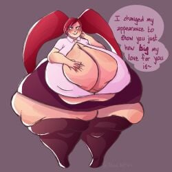 1girls aiba_manami askora bbw belly breasts fat fat_female fat_fetish female heart_earrings huge_breasts la_brava_(my_hero_academia) massive_breasts my_hero_academia red_hair thick_thighs twintails