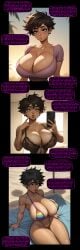 absurdres ai_art ai_generated bikini breasts brown_hair cell_phone cleavage comic crossed_eyes dark_skin dialogue emily_(playfulcrit) female female_only femdom femsub fishnets huge_breasts lingerie manip nail_polish nipples original phone playfulcrit politics see-through sexuality_change short_hair speech_bubble straight_to_gay tagme text thighs tiechonortheal_(manipper) unfocused_eyes yuri