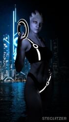 1girls 3d artist_name black_panties blue-skinned_female blue_skin liara_t'soni mass_effect panties pinup solo sports_bra steglitzer