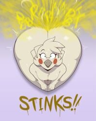 1girls 2d 2d_(artwork) 2d_artwork androjuniarto anthro ass beak big_ass big_butt bird bottom_heavy brap brooke_(simplifypm) color embarrassed english_text fart fart_cloud fart_fetish fat_ass female flat_chest from_above furry furry_female gassy green_eyes heart_shaped_ass humiliation naked nude oc original original_character red_cheeks ripping_ass shocked smelly smelly_ass stinky stinky_ass surprised sweat thicc white_feathers white_fur wide_hips