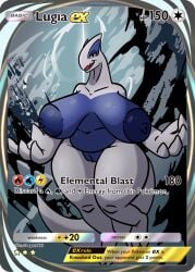 absurd_res areola big_areola big_breasts big_hands blue_body blue_skin breasts english_text generation_2_pokemon hi_res huge_breasts huge_hips legendary_pokemon lugia nintendo pokemon pokemon_(species) pokemon_tcg star terryeternity text trading_card trading_card_game venus_figure white_body white_skin wide_hips