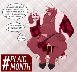 2_horns 5_fingers anthro balls barazoku beard belly belly_hair big_balls big_penis biped black_hooves black_nose body_hair bovid bovine bulge cattle chair chest_hair chest_tuft clothed clothed_anthro clothed_male clothing container covered_eyes cup dialogue digital_media_(artwork) dullaram english_text eyebrows facial_hair fingers full-length_portrait furniture genitals hairy hand_on_leg hand_on_own_leg hand_on_own_thigh hand_on_thigh hashtag hi_res holding_coffee_mug holding_container holding_cup holding_mug holding_object hooves horn humanoid_hands ineffective_clothing ineffective_jockstrap ineffective_underwear inner_ear_fluff jockstrap male male_anthro mammal manly mature_anthro mature_male mug navel on_chair open_clothing open_mouth open_robe open_smile overweight overweight_anthro overweight_male pantsless pantsless_anthro pantsless_male pattern_background pattern_clothing pattern_jockstrap pattern_underwear penis penis_base plaid plaid_clothing plaid_jockstrap plaid_robe plaid_underwear portrait pubes red_clothing red_jockstrap red_robe red_underwear robe shirtless_anthro shirtless_male simple_background sitting sitting_on_chair smile solo speech_bubble teeth text text_on_mug thick_eyebrows three-quarter_view tuft underwear unguligrade vulto_(dullaram) white_beard white_eyebrows white_facial_hair white_horn white_inner_ear_fluff white_pubes