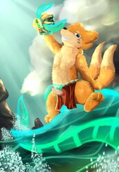 beach blue_eyes buizel erection grin male male_only nintendo penis pokemon seaside sirkiller tentacle video_games