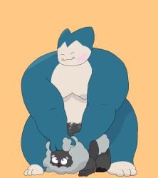 abyss_arts anal anal_sex anthro arched_back ass big_butt black_body blue_body blue_fur blush blush_lines bodily_fluids bovid caprine cum cum_in_ass cum_inside cum_on_butt doggy_style duo from_behind_position fur generation_1_pokemon genital_fluids grey_body grey_fur heart_eyes heart_symbol hi_res hooves looking_pleasured male male/male mammal moan multicolored_body nintendo nipples overweight paws penetration pinned pinned_to_ground pinning_head pokemon pokemon_(species) sex sheep simple_background snorlax tired wool_(fur)