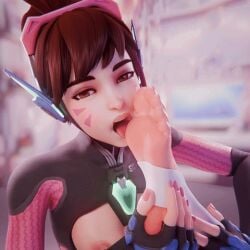 3d 3d_animation animated barefoot d.va doopysart_(artist) feet female foot_fetish foot_focus full_color licking_feet soles solo solo_female tagme toes