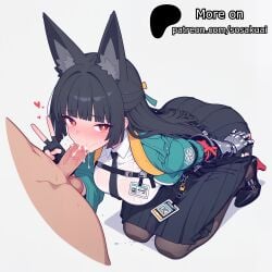 2025 ai_art ai_generated animal_ear_fluff animal_ears anon bangs black_hair black_pantyhose black_skirt braid breasts clothed clothed_female clothes clothing cum cum_in_mouth deepthroat fellatio female fingerless_gloves fox_ears from_above gloves heels hoshimi_miyabi hoyoverse jacket kneeling kneeling_oral_position large_breasts long_hair long_skirt long_sleeves office_clothing office_lady oral oral_penetration oral_sex pantyhose patreon patreon_url patreon_username peace_sign penis red_eyes simple_background simple_shading skirt sosakuai sucking sucking_penis tie v_sign white_shirt zenless_zone_zero