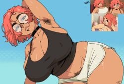 1girls arm_behind_head armpit armpit_fetish armpit_hair armpits balak big_breasts big_breasts big_breasts big_eyebrows big_glasses big_thighs black_eyes boobs_bigger_than_head booty_shorts braless breasts breasts breasts breasts_bigger_than_head breasts_popping_out child_bearing_hips choker circular_glasses dark_eyes eyebrows female female_focus glasses hairy hairy_armpit hairy_armpits happy_trail highres hot-coco huge_boobs huge_breasts huge_breasts huge_eyebrows huge_thighs leaning_forward light-skinned_female light_skin lips looking_at_viewer looking_down massive_boobs massive_breasts massive_tits maxine_(balak) nipple_bulge nipple_outline nipples nipples_visible_through_clothing no_bra oc original original_character plump plump_breasts presenting presenting_armpit pubes pubic_hair pubic_hair_peek red_hair red_hair red_hair_female redhead_female reference_image reference_sheet sensible_dude2 shirt short_shorts shorts showing_armpits stomach tank_top thick thick_ass thick_eyebrows thick_legs thick_lips thick_thighs tits_bigger_than_head tummy voluptuous voluptuous_female wide_hips