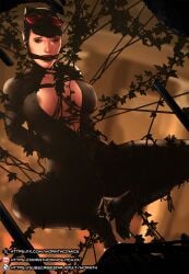 big_breasts black_hair bodysuit bondage bound bound_ankles bound_arms bound_hands bound_legs breasts catwoman catwoman_(arkham) catwoman_(arkham_knight) catwoman_(injustice) damsel_in_distress exposed exposed_torso female fetish gag gag_bondage gagged gagged_female gagging gotham_city_sirens helpless helpless_female helpless_whore latex latex_clothing latex_suit mornth poison_ivy selina_kyle suspension suspension_bondage tied tied_arms tied_hands tied_legs tied_up vine_bondage vines white_body