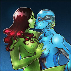 2d 2girls alien alien_girl alien_look_like_human bald bald_female blue-skinned_female blue_skin breast_grab breasts cyborg female female_only gamora green-skinned_female green_skin guardians_of_the_galaxy guardians_of_the_galaxy_(2014) incest interspecies kissing marvel marvel_cinematic_universe maxkennedy multiple_girls nebula_(marvel) nipples nude purple_hair red_hair sisters step-incest stepsister yuri