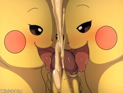 1boy 2girls absurd_res bodily_fluids bodily_fluids_in_mouth cum cum_on_penis cumshot eyes_wide_open faceless_male generation_1_pokemon happy happy_female hi_res licking_penis nintendo oral_sex penis pikachu pokemon pokemon_(species) red_cheeks tongue_out winick-lim yellow_body yellow_fur yellow_penis