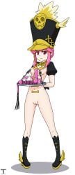 1girls annoyed annoyed_expression arms_behind_back black_boots black_cap bondage boots female female_only functionally_nude functionally_nude_female humiliation jakuzure_nonon kill_la_kill navel nipple_clamps nipples pink_hair pussy red_eyes servi serving_tray sex_toy shako_cap slave solo thighs tony_x_play tonyxplay torture tray vagina