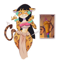 anthro anthrofied black_hair blush breasts brokenlynx chel cleavage clothed clothes dildo feline female furry hair humanoid jaguar mammal pelvic_curtain penetration pussy sex_toy solo the_road_to_el_dorado vaginal_penetration wide_hips