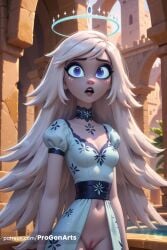 1girls ai_generated arms_at_sides artist_name black_choker black_lips blue_dress blue_eyes blush breasts choker cleavage cleft_of_venus collarbone cowboy_shot dress emily_(hazbin_hotel) eyelashes halo hazbin_hotel hi_res long_hair looking_at_viewer medium_breasts navel no_panties open_mouth outdoors progenarts puffy_short_sleeves puffy_sleeves pussy short_sleeves small_breasts solo standing teeth uncensored upper_teeth_only very_long_hair web_address white_dress white_hair wide-eyed