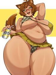 1girls alternate_version_available bbw beer beer_can belly big_breasts bikini blush breasts checkered_panties chubby chubby_female dog_ears dog_girl dog_tail drink_can fangs female female_focus female_only from_below glasses holding_object indie_virtual_youtuber melonpuff microskirt mint_castella nipple_bulge nipples_visible_through_clothing pov pussy pussy_visible_through_clothes pussy_visible_through_panties smile_at_viewer solo solo_female solo_focus tagme thick_thighs virtual_youtuber