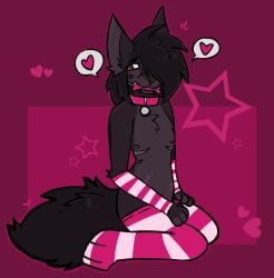 anthro arm_warmers armwear belly_nipples black_body black_fur bondage bone_gag clothed clothing collar digital_media_(artwork) emo_haircut fangs felid feline fluffy fluffy_tail fur gag hi_res legwear male mammal mastectomy_scar nipples petplay red_eyes ribs roleplay scar skinny_male solo stockings tail teeth topless toviah_(artist) toviah_(toviah) trans_(lore) trans_man_(lore)