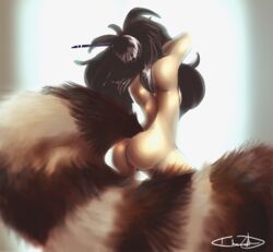 anthro ass breasts chanrom female mammal nude pussy red_panda simple_background solo something-awful