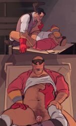 1boy 1cuntboy 2boys beard blush body_hair bottomless_male chubby chubby_male clitoris clothed clothed_sex clothing color colored creampied cum cum_drip cum_in_pussy cum_inside cumming_inside cumshot cuntboy cuntboy/male cuntboy_penetrated engineer engineer_(team_fortress_2) gay gay_sex glasses gloves hairy hairy_male hairy_pussy happy_trail hi_res highres ifyunoyuno intersex leg_lift leg_up male male/male male_focus male_only male_penetrated male_penetrating male_penetrating_male male_pov mastectomy_scar medic medic_(team_fortress_2) muscular muscular_male one_leg_up penetration penis penis_in_pussy pov pubic_hair pussy shirt_lift team_fortress_2 trans_man transmasc uncensored vagina vaginal_penetration vaginal_sex valve yaoi