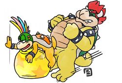 age_difference anal anal_sex bara bowser bowserboy101 cuffs cum duo hair koopa koopaling leash lemmy_koopa male mario_(series) multicolored_hair nintendo penetration penis rainbow_hair red_hair scalie sex_toy shell simple_background size_difference slightly_chubby white_background yaoi yoga_ball young