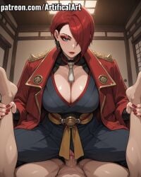 1boy 1boy1girl 1girls ai_generated amazon_position bangs_over_one_eye big_breasts big_penis blue_eyes blush clitoris earrings eyebrow_scar female female_dominating_male first_person_view gachiakuta light-skinned_female light_skin lipstick military_uniform nail_polish nijiku_kyouka_(gachiakuta) penis penis_in_pussy pov pussy pussy_juice red_hair red_lipstick red_nail_polish red_uniform riding riding_penis sex short_hair smile spread_legs uncensored uniform vagina vaginal_penetration vaginal_sex watermark