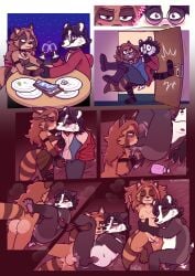 absurd_res after_anal after_sex alcohol anal anal_fingering anal_sex anthro anus areola ass badger balls bedroom_eyes beverage blush bodily_fluids bottomwear breasts carrying_another carrying_partner clothing comic container cuddling cum cum_from_ass cum_in_ass cum_inside cum_string cup date dialogue digital_media_(artwork) drinking_glass dripping duo erection eye_contact eyewear feet fingering fingering_partner flaccid from_behind_position from_front_position fur furniture genital_fluids genitals glass glass_container glass_cup glasses gynomorph gynomorph/male gynomorph_penetrating gynomorph_penetrating_male hair half-closed_eyes half-erect hand_holding hands_behind_head hi_res holding_container holding_cup holding_drinking_glass holding_object holding_wine_glass intersex intersex/male intersex_penetrating intersex_penetrating_male kissing kissing_balls leaking_cum leaking_precum legs_up looking_at_another lube lube_bottle lube_in_ass luchosfactory lying male male_penetrated mammal mustelid musteline narrowed_eyes navel nipples nude on_back one_page_comic open_mouth pants pawpads penetration penile penis plate precum precum_drip procyonid raccoon romantic romantic_ambiance romantic_couple romantic_sex round_glasses seductive sex sitting smile spread_legs spreading standing table tail toes topwear undressing undressing_another wearing_glasses wine wine_glass zipper_down