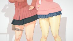 2girls 3d atlus big_ass big_breasts black_skirt blue_skirt breasts cardigan dandadan hand_on_hip hand_on_own_hip koikatsu low-angle_view momo_ayase nude peace_sign persona persona_3 pink_cardigan school_uniform skirt smile ultimaxrenstash upper_body upskirt yukari_takeba
