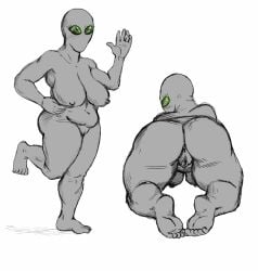 alien chubby classic_alien edit grey_alien overweight_female presenting roswell_grey waving
