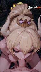 1girls ai_generated animated blonde_hair blowjob blue_eyes blush bowsette female haart_ai horns medium_breasts oral oral_penetration oral_sex skinny slim_waist sound tagme video