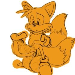 1boy 2_tails anthro balls balls_touching_floor big_balls big_penis canid canine erection foreskin fox genitals huge_balls huge_cock huge_flare hyper hyper_balls hyper_genitalia hyper_penis looking_at_genitalia looking_at_penis male male_only mammal miles_tails_prower naughtymoff penis red_fox retracted_foreskin saggy_balls sega solo sonic_(series) sonic_the_hedgehog_(series) standing tails_the_fox true_fox vein veiny_balls veiny_penis worried