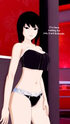 3d black_eyes black_hair black_panties english_text exposed_torso koikatsu naruto_(series) naruto_shippuden perfect_idiot shizune short_hair