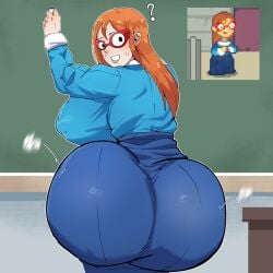 1girls ass big_ass big_breasts big_nipples big_thighs blush breasts female gigantic_ass gigantic_breasts gigantic_thighs glasses huge_ass huge_breasts huge_nipples huge_thighs hyper hyper_ass hyper_breasts hyper_thighs kindergarten_(game) kindergarten_3 looking_at_viewer looking_back ms._lovelett nipples nipples_visible_through_clothing school shinhyunxi teacher thick thick_ass thick_hips thick_legs thick_thighs thighs