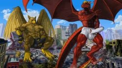 4_toes 5_fingers abs animal_genitalia animal_penis anthro avian balls balls_outline beak biceps biped boxer_briefs brown_body brown_fur building building_destruction bulge canine_genitalia canine_penis carpo city city_background city_crushing city_destruction cityscape claws clothed clothing crush destruction detailed_bulge dragon duo erection erection_under_briefs erection_under_clothing feathered_wings feathers feet finger_claws fingerless_gloves fingers foot_crush fur genital_outline genitals gloves gryphon handwear hi_res house knot landscape_dwarfing macro macro_anthro macro_male male masturbation muscular muscular_anthro muscular_male mythological_avian mythological_creature mythological_scalie mythology outside paws pecs penile penile_masturbation penis penis_outline pyrozen rampage red_body red_scales scales scalie shaneinvasion sitting sky smile standing stomping tail toe_claws toes underwear wings